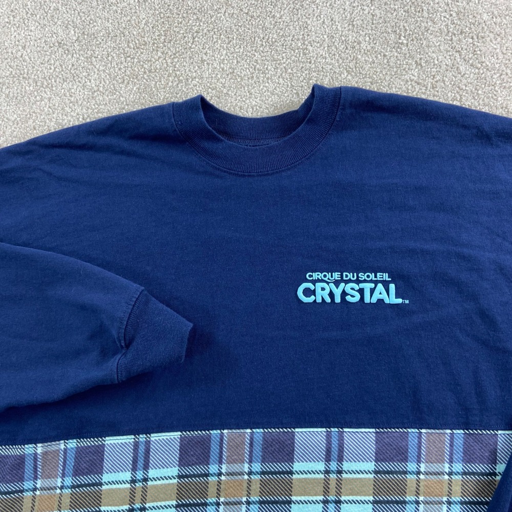 Spirit Jersey Cirque du Soleil Women M Navy Blue Plaid Crystal Long Sleeve Shirt